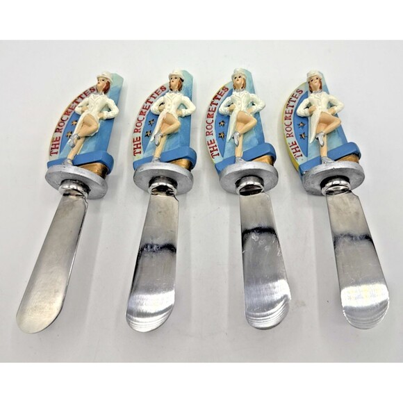 Rockettes 75th Anniversary Cheese Knife Spreader Set of 4 Unused Stainless Steel - Picture 2 of 10